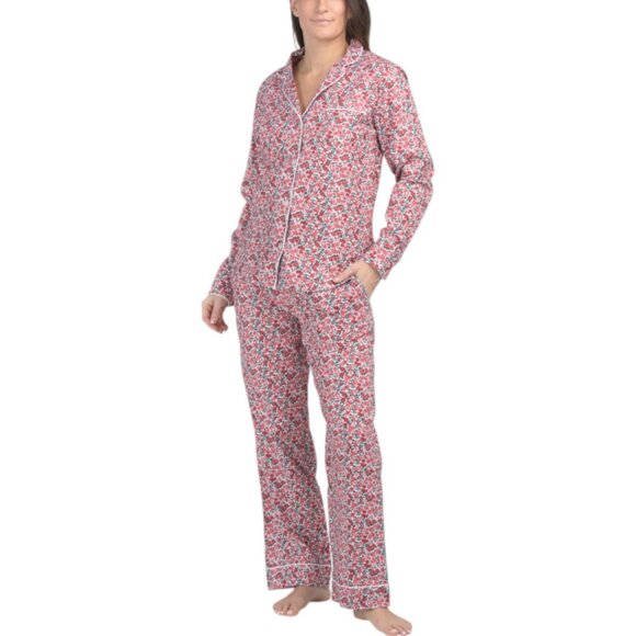 PETITE PLUME 2pc Cotton Fleurs Des Bois Pajama Top And Matching Pants Set